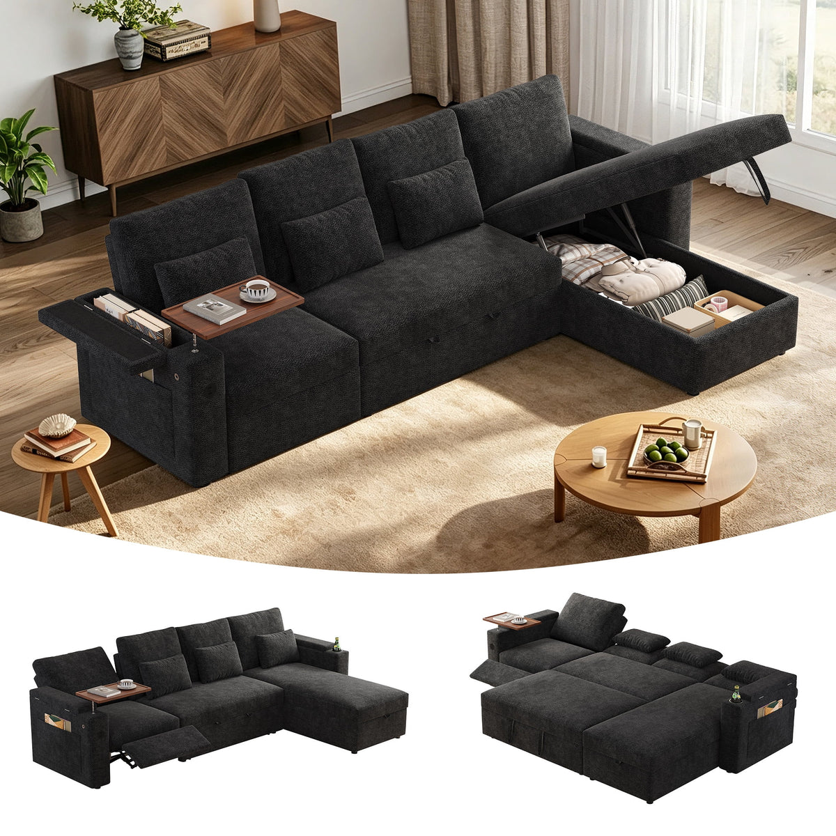 SOLIA 100" Modular Sleeper Sectional Sofa Bed Corduroy with USB Charging