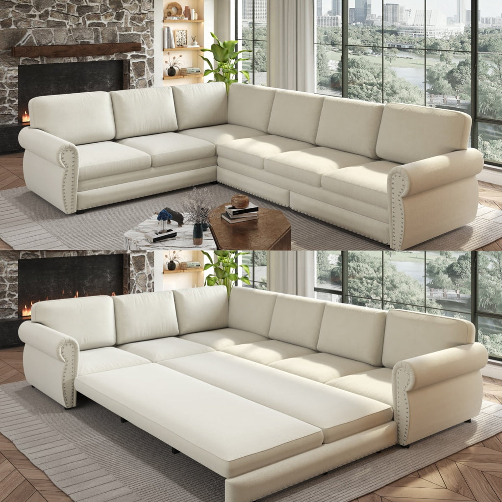 SOLIA 88.2" 5-Seat Modular Sleeper Sectional Sofa Bed Chenille with Chaise Lounge