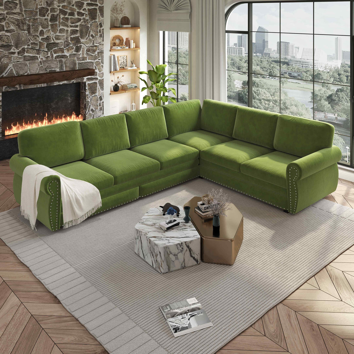 SOLIA 88.2" 5-Seat Modular Sleeper Sectional Sofa Bed Chenille with Chaise Lounge