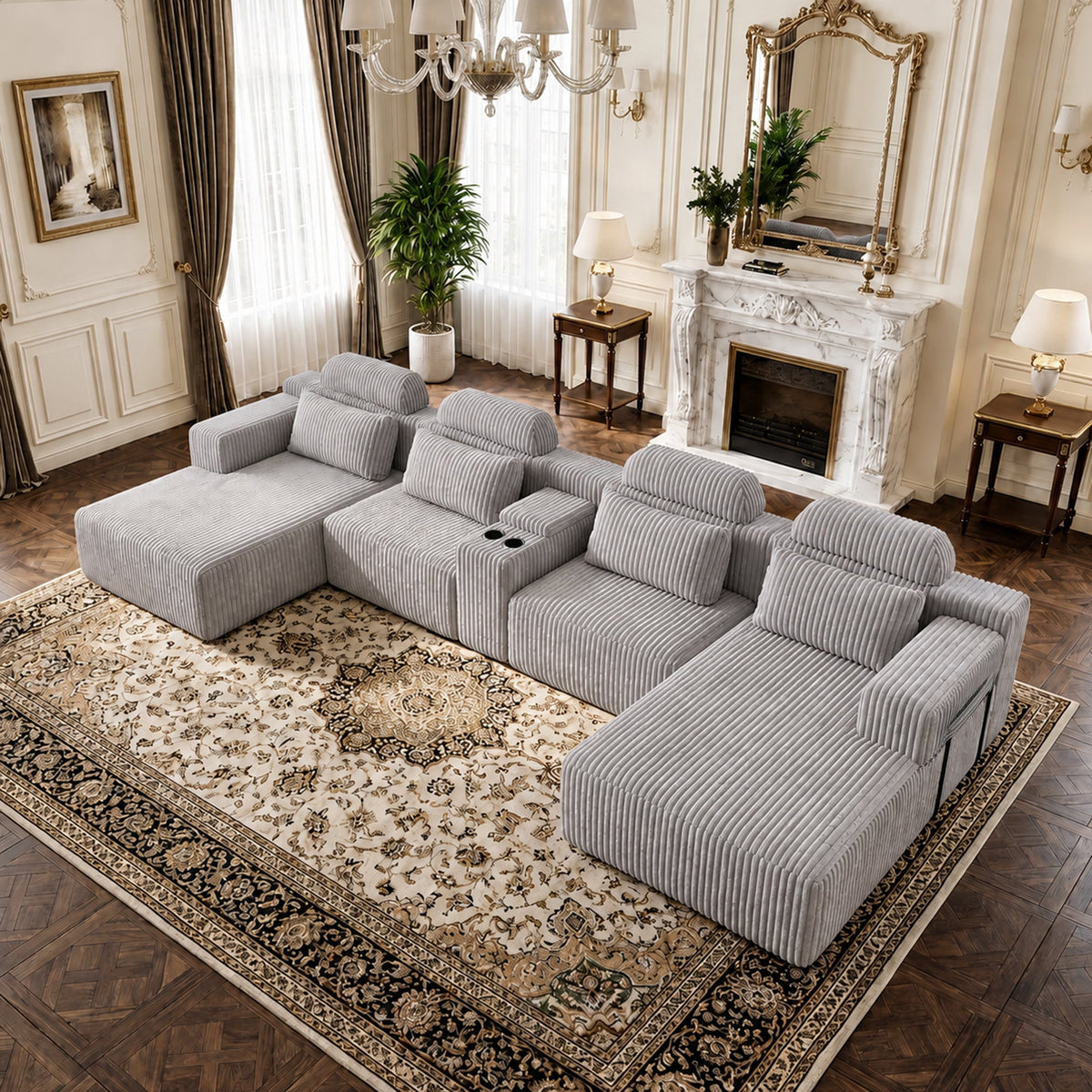 SOLIA 100" Modular Sleeper Sectional Sofa Bed Corduroy with USB Charging