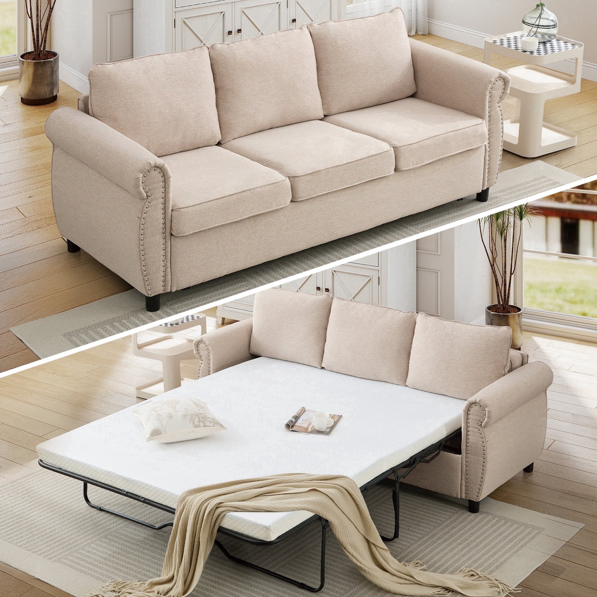 SOLIA 90.2" 4-Seat Modular Sleeper Sectional Sofa Bed with Chaise Lounge