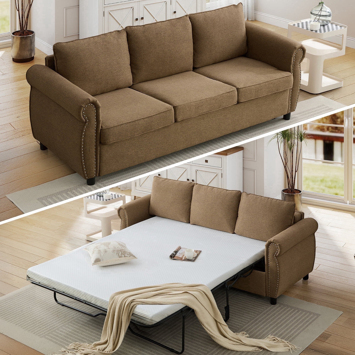 SOLIA 90.2" 4-Seat Modular Sleeper Sectional Sofa Bed with Chaise Lounge