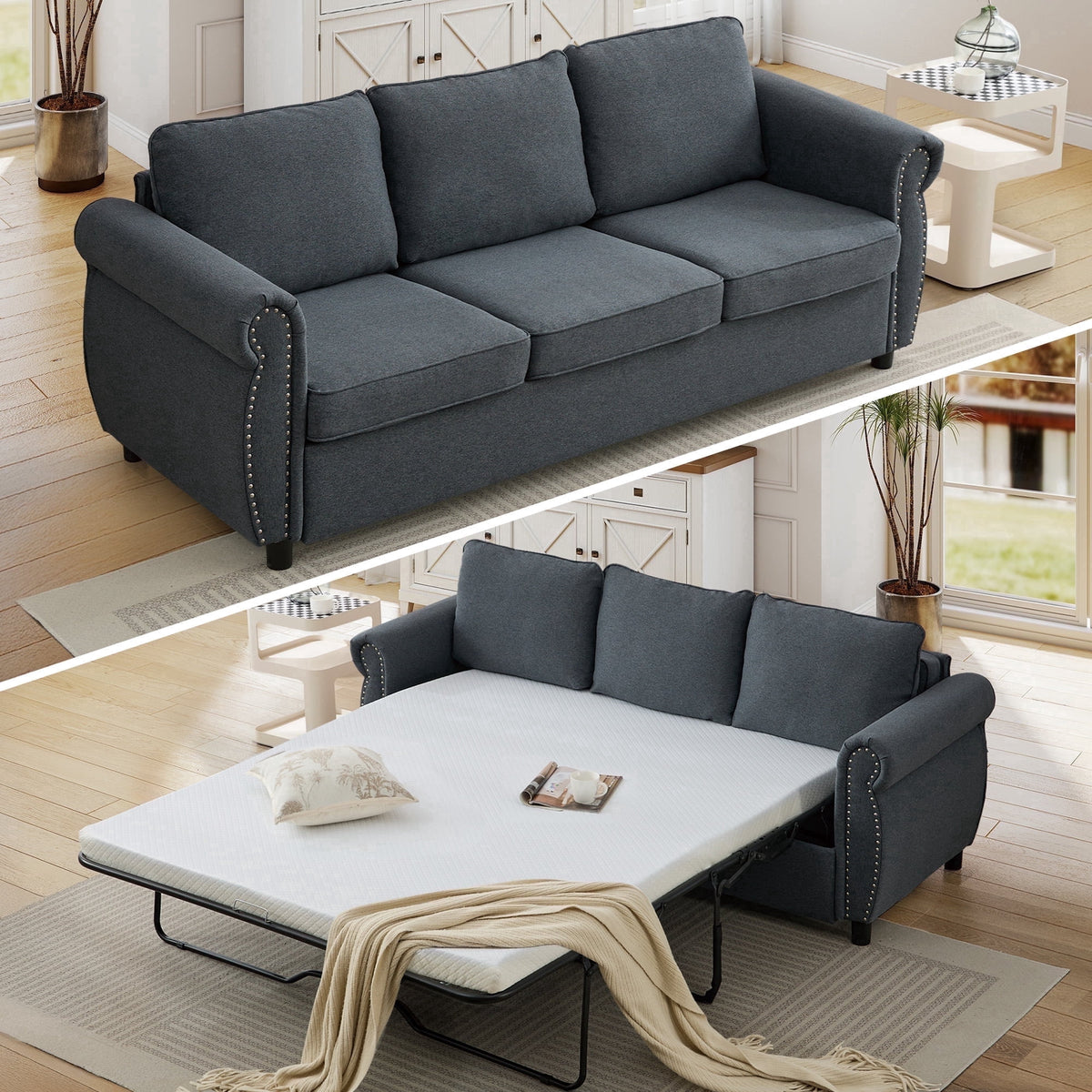 SOLIA 90.2" 4-Seat Modular Sleeper Sectional Sofa Bed with Chaise Lounge