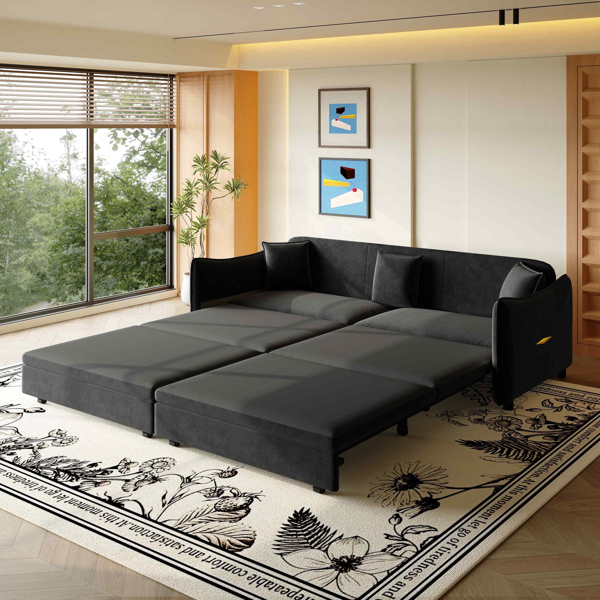 SOLIA 90.2" 4-Seat Modular Sleeper Sectional Sofa Bed with Chaise Lounge