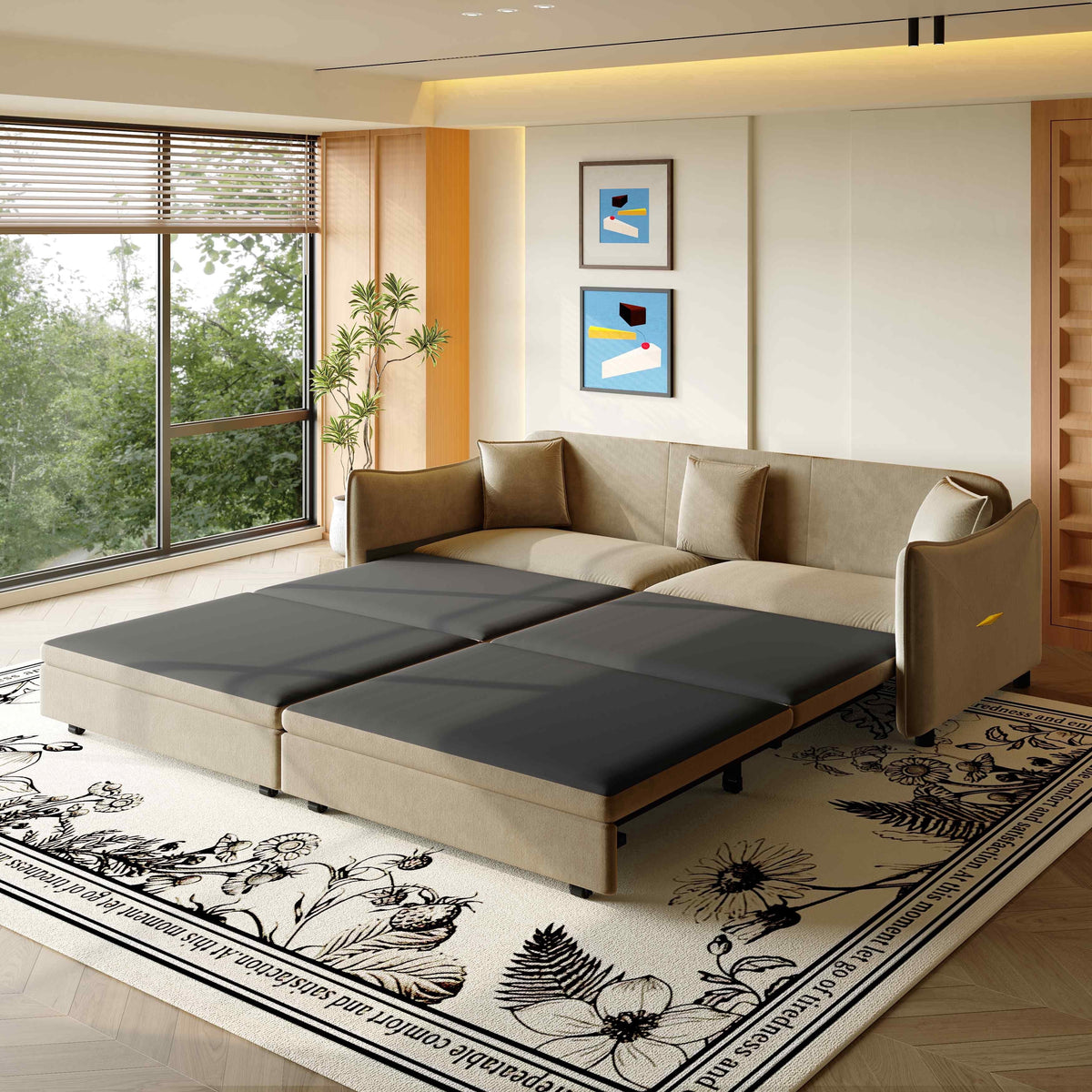 SOLIA 90.2" 4-Seat Modular Sleeper Sectional Sofa Bed with Chaise Lounge