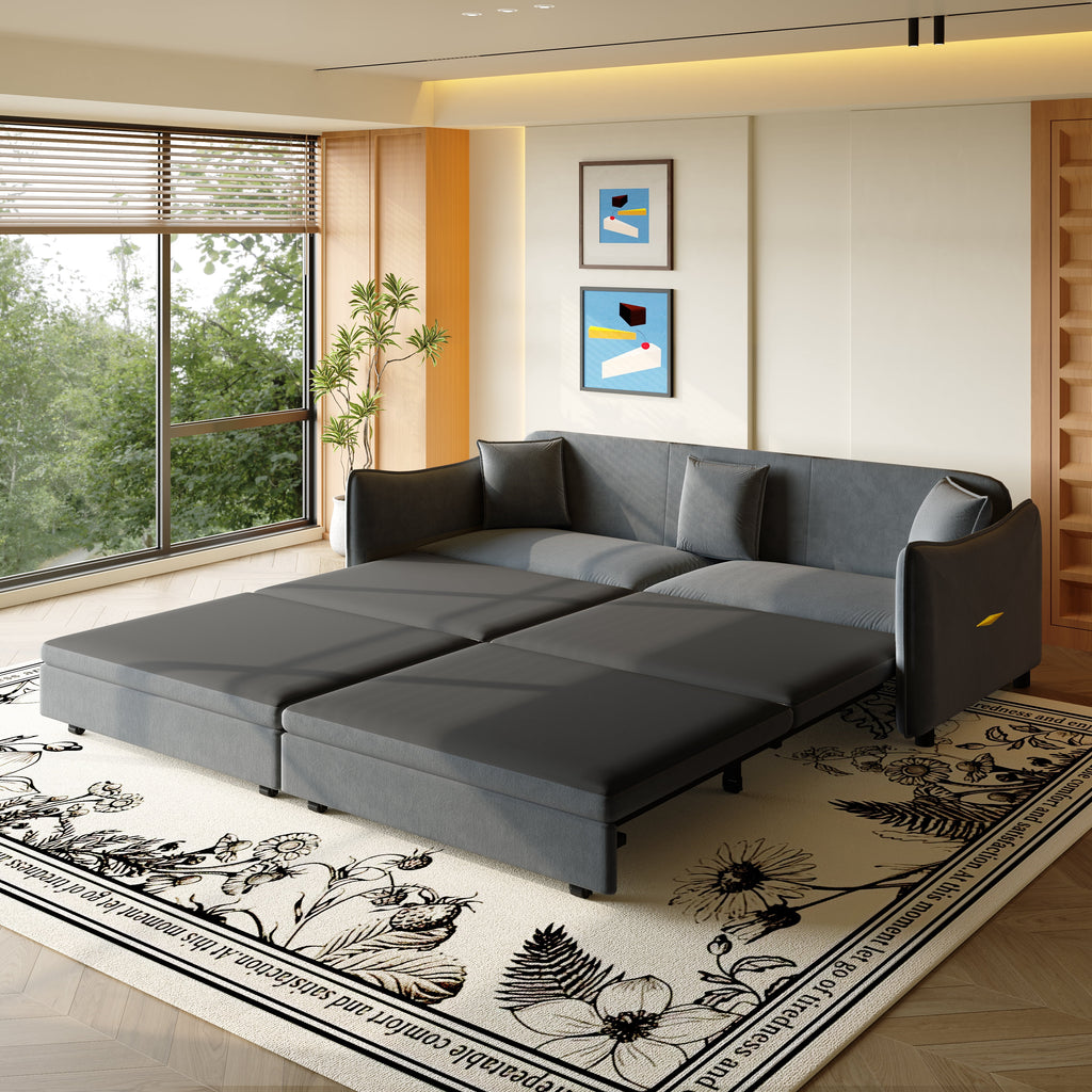 SOLIA 90.2" 4-Seat Modular Sleeper Sectional Sofa Bed with Chaise Lounge