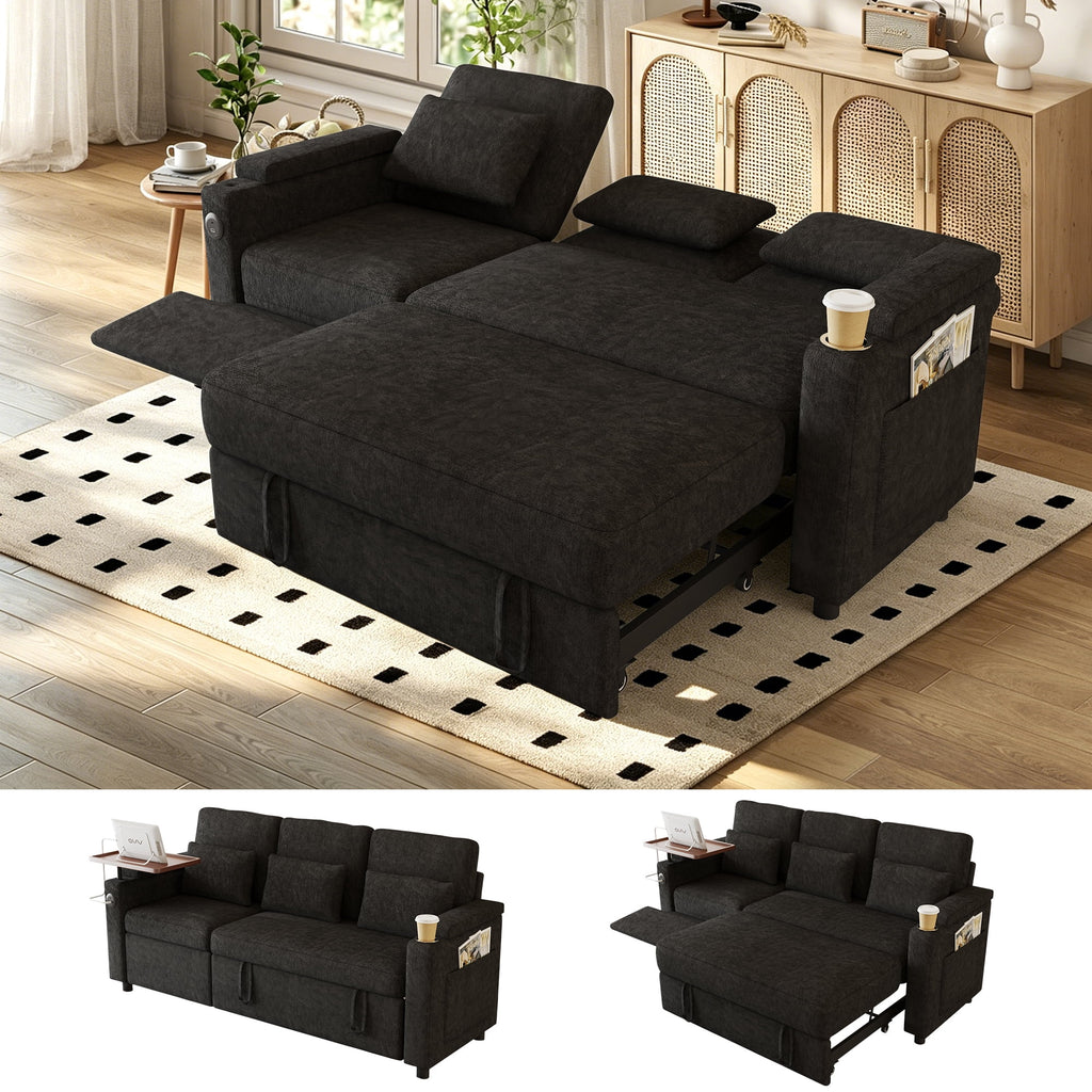 SOLIA 100" Modular Sleeper Sectional Sofa Bed Corduroy with USB Charging