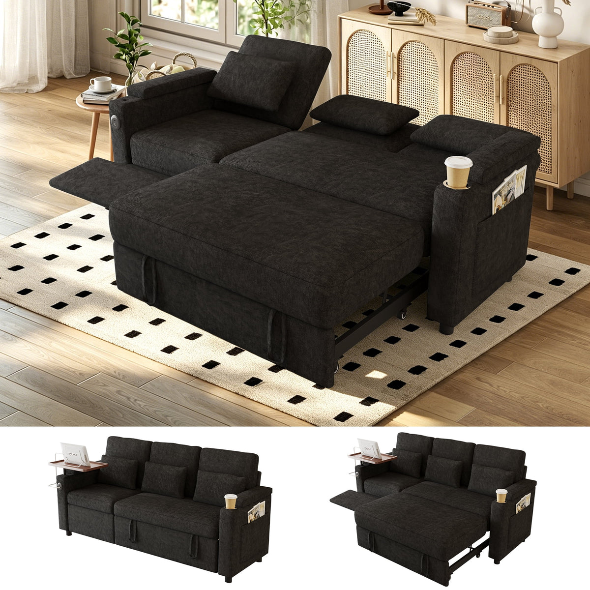 SOLIA 100" Modular Sleeper Sectional Sofa Bed Corduroy with USB Charging