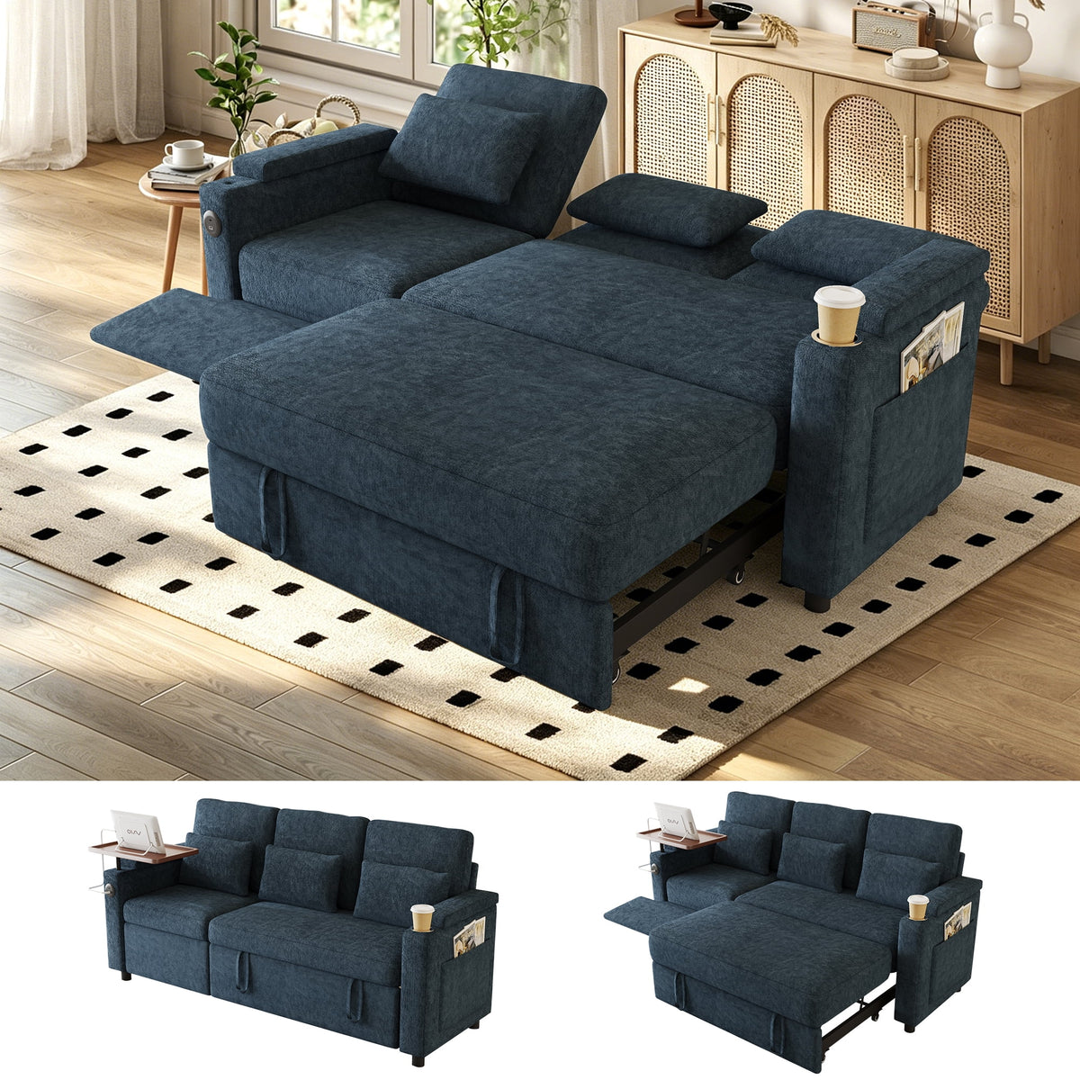 SOLIA 100" Modular Sleeper Sectional Sofa Bed Corduroy with USB Charging