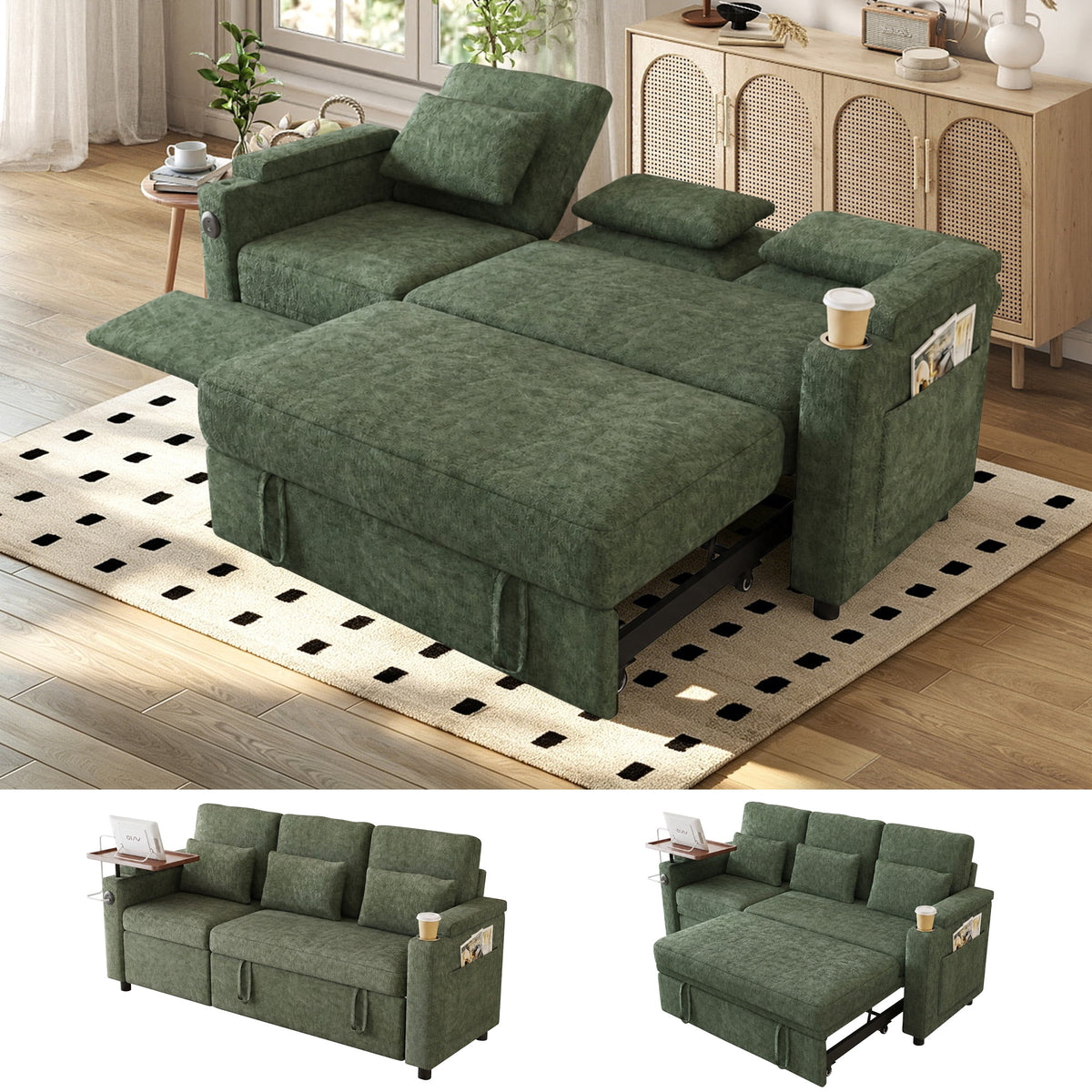 SOLIA 100" Modular Sleeper Sectional Sofa Bed Corduroy with USB Charging