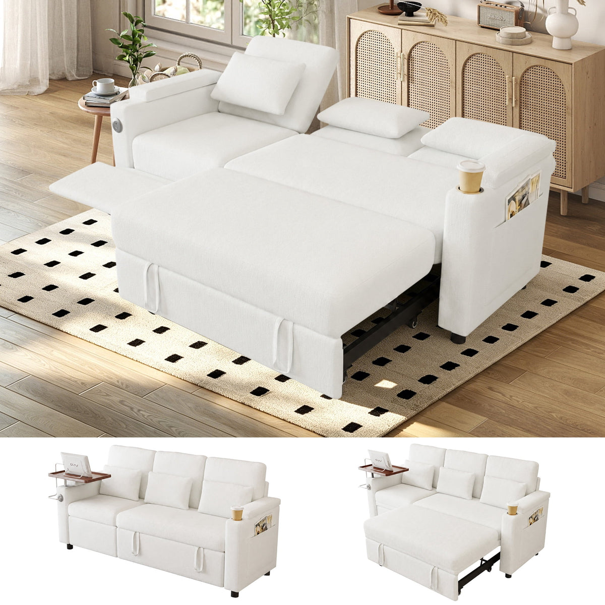 SOLIA 100" Modular Sleeper Sectional Sofa Bed Corduroy with USB Charging