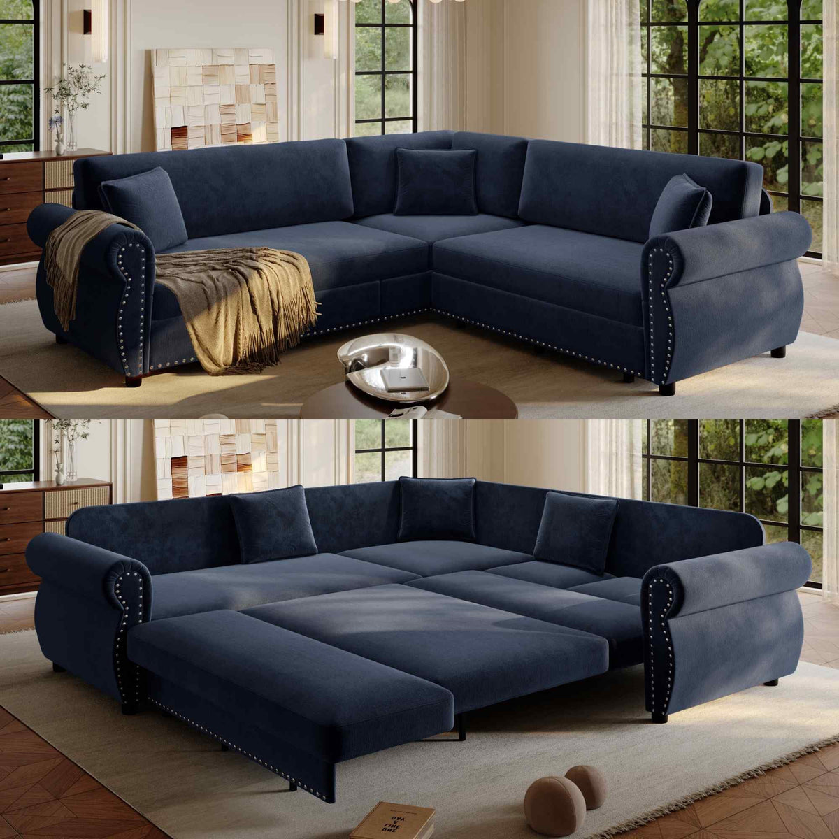 SOLIA 88.2" 5-Seat Modular Sleeper Sectional Sofa Bed Chenille with Chaise Lounge