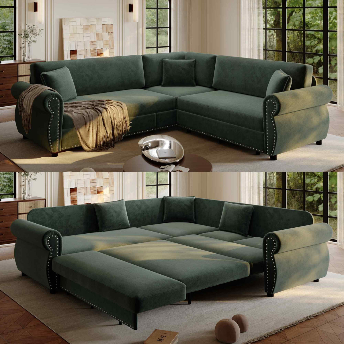 SOLIA 88.2" 5-Seat Modular Sleeper Sectional Sofa Bed Chenille with Chaise Lounge