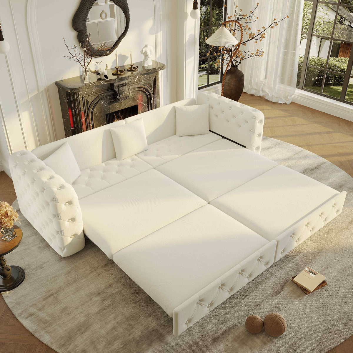 SOLIA 90.2" 4-Seat Modular Sleeper Sectional Sofa Bed with Chaise Lounge
