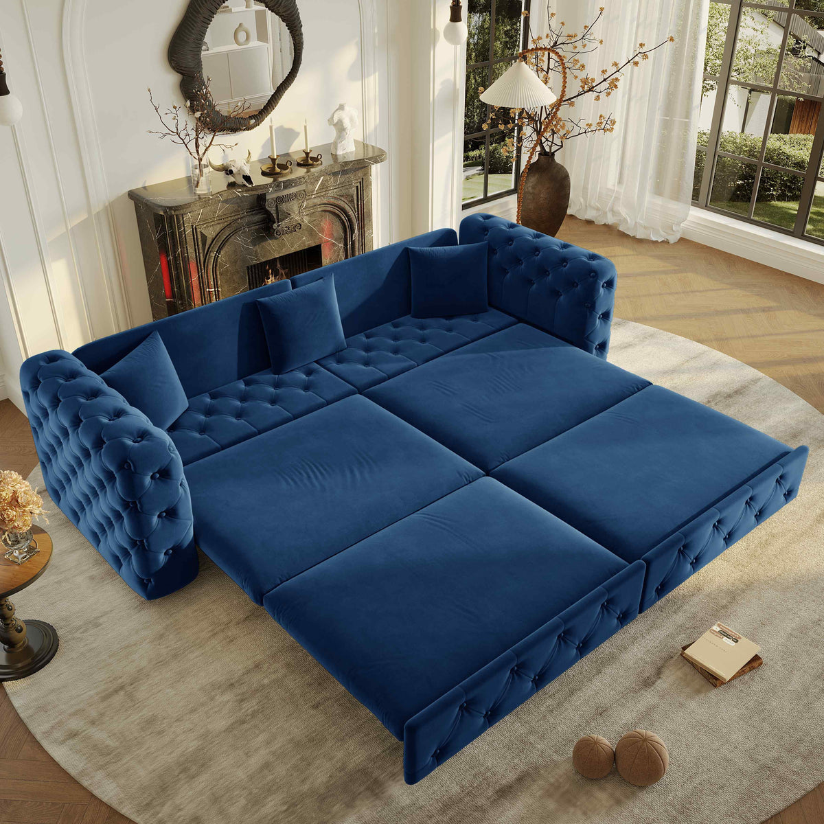 SOLIA 90.2" 4-Seat Modular Sleeper Sectional Sofa Bed with Chaise Lounge