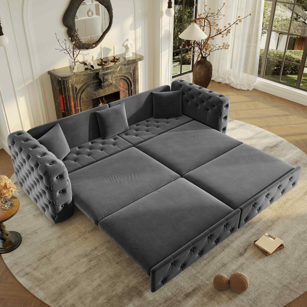 SOLIA 90.2" 4-Seat Modular Sleeper Sectional Sofa Bed with Chaise Lounge