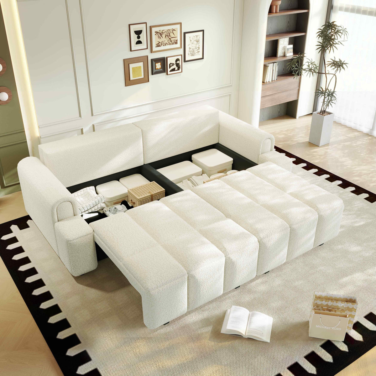 SOLIA 90.2" 4-Seat Modular Sleeper Sectional Sofa Bed with Chaise Lounge