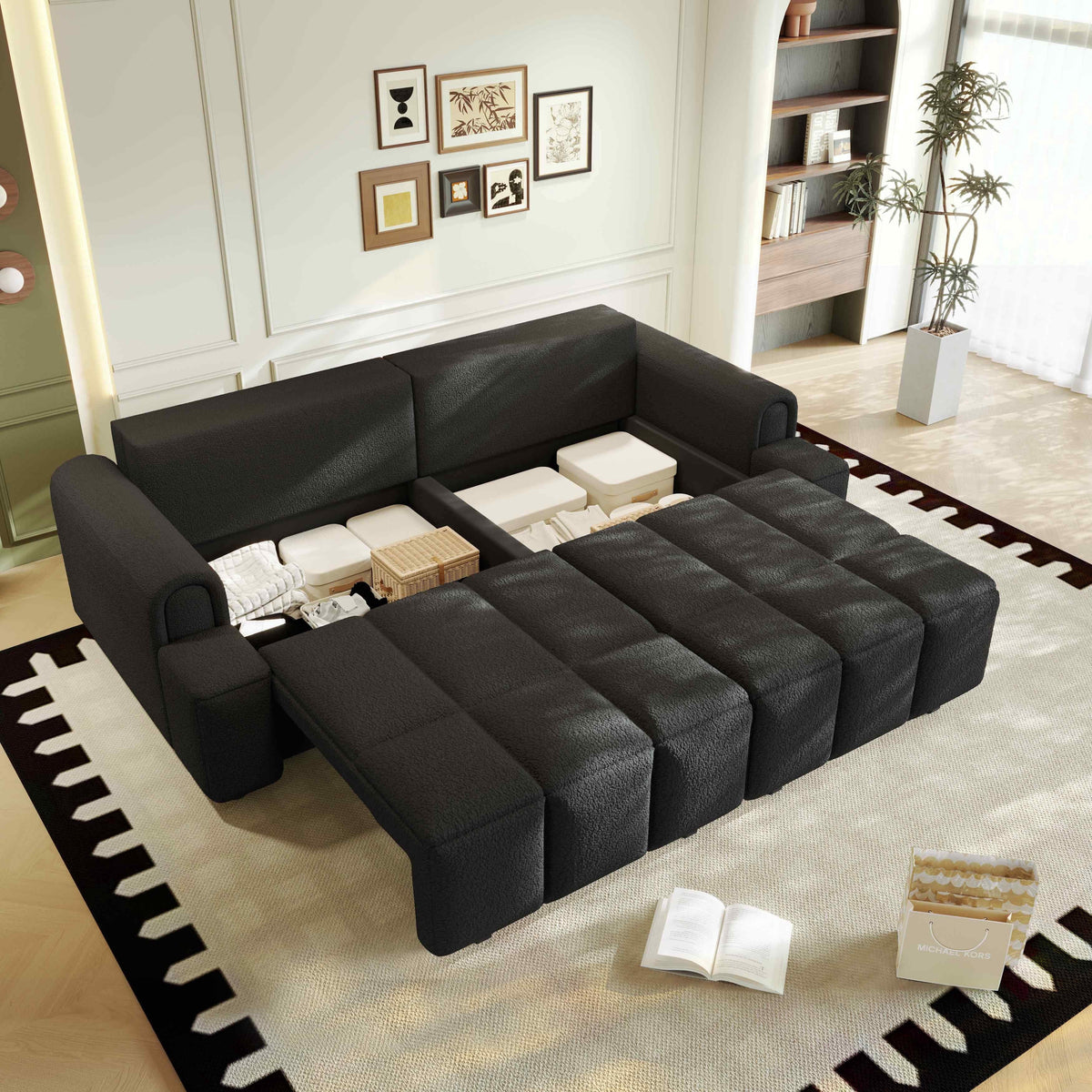 SOLIA 90.2" 4-Seat Modular Sleeper Sectional Sofa Bed with Chaise Lounge