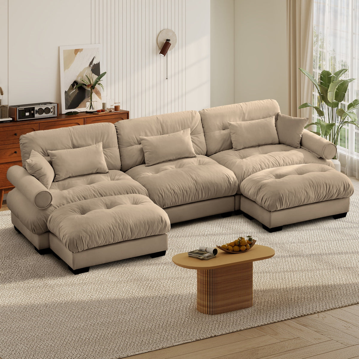SOLIA 173.2" 4-Seat U-Shaped Cloud Modular Sectional Couch Chenille with Movable Ottoman