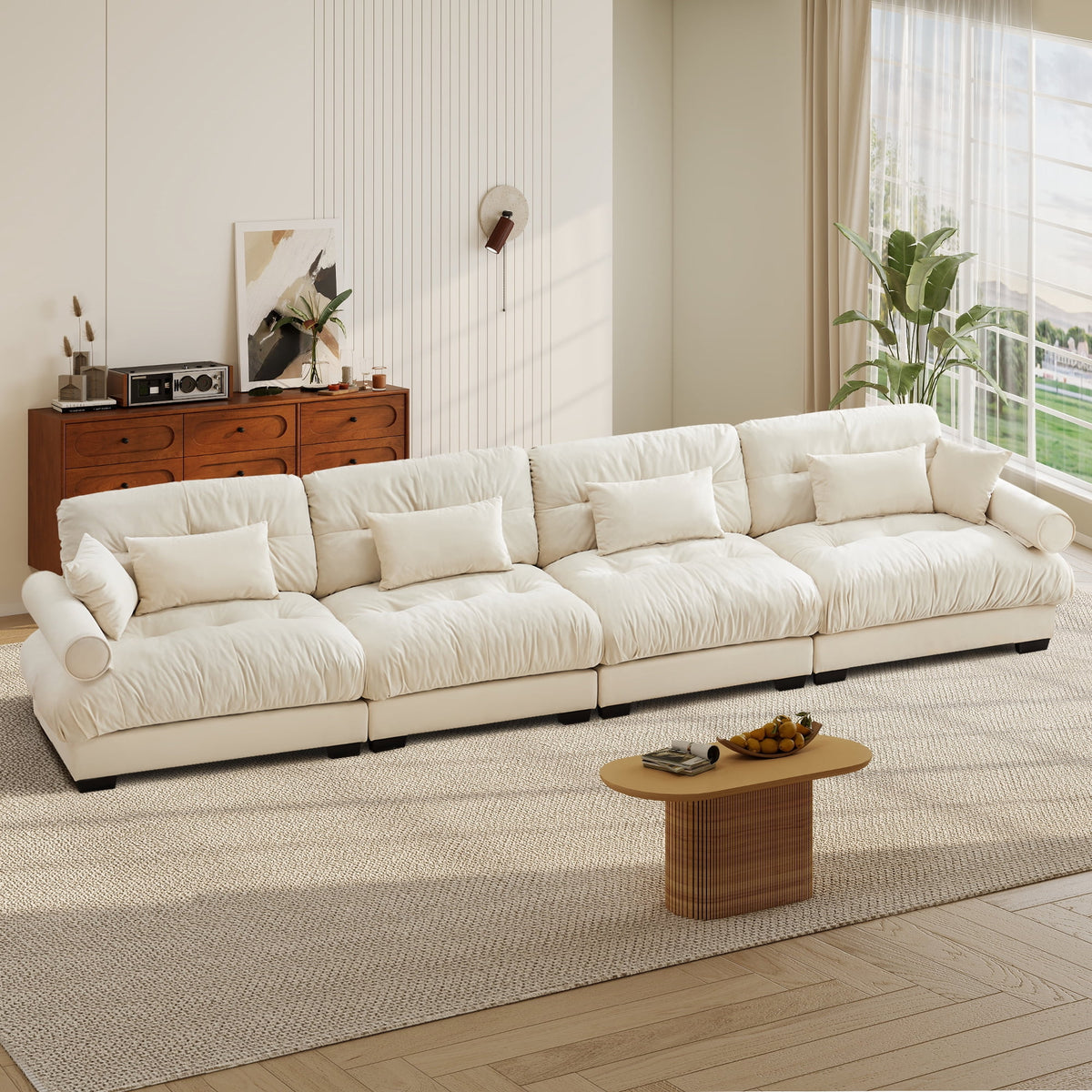 SOLIA 173.2" 4-Seat U-Shaped Cloud Modular Sectional Couch Chenille with Movable Ottoman