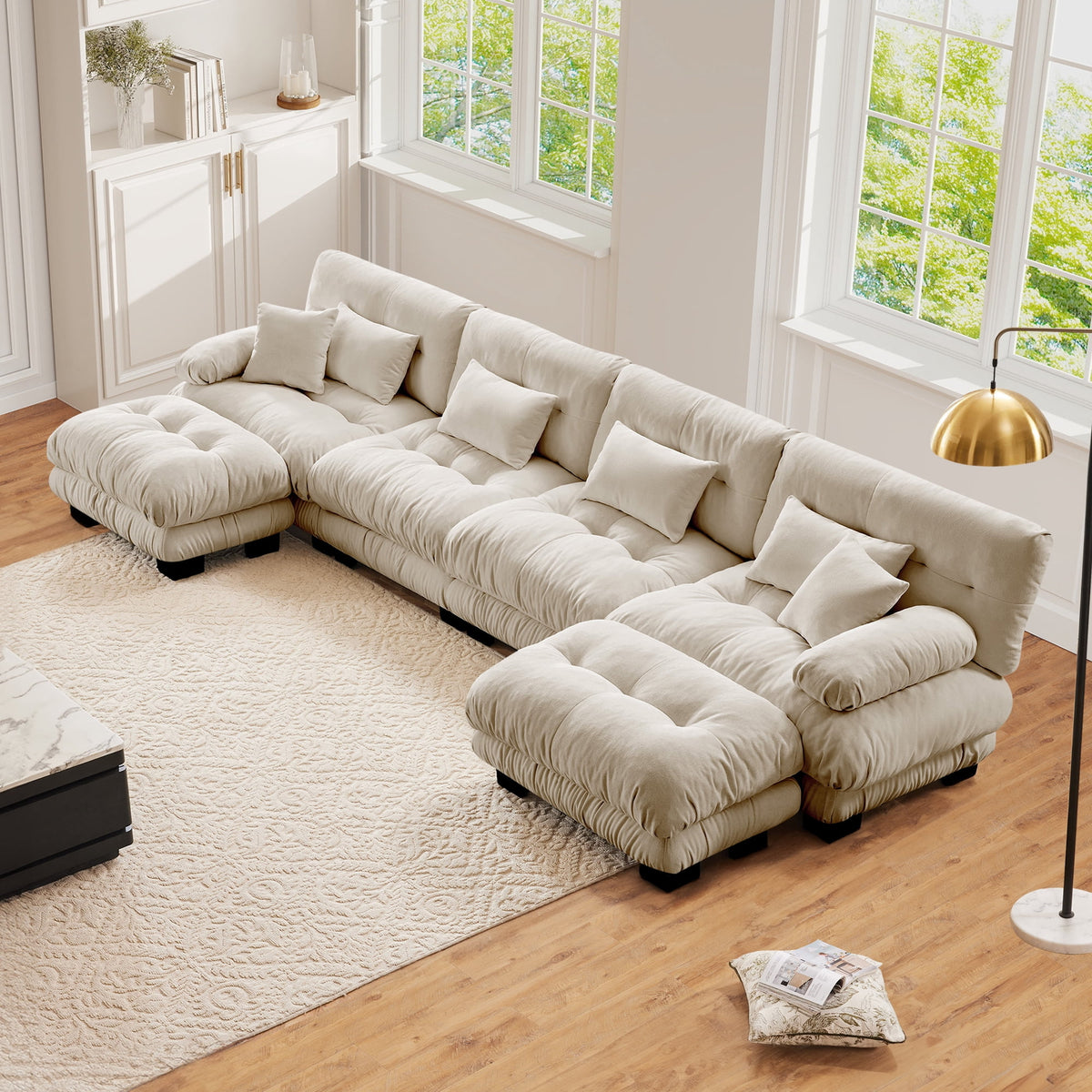 SOLIA 173.2" 4-Seat U-Shaped Cloud Modular Sectional Couch Chenille with Movable Ottoman
