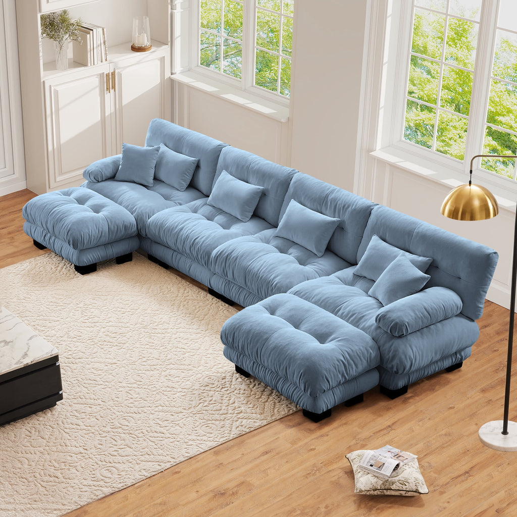 SOLIA 173.2" 4-Seat U-Shaped Cloud Modular Sectional Couch Chenille with Movable Ottoman