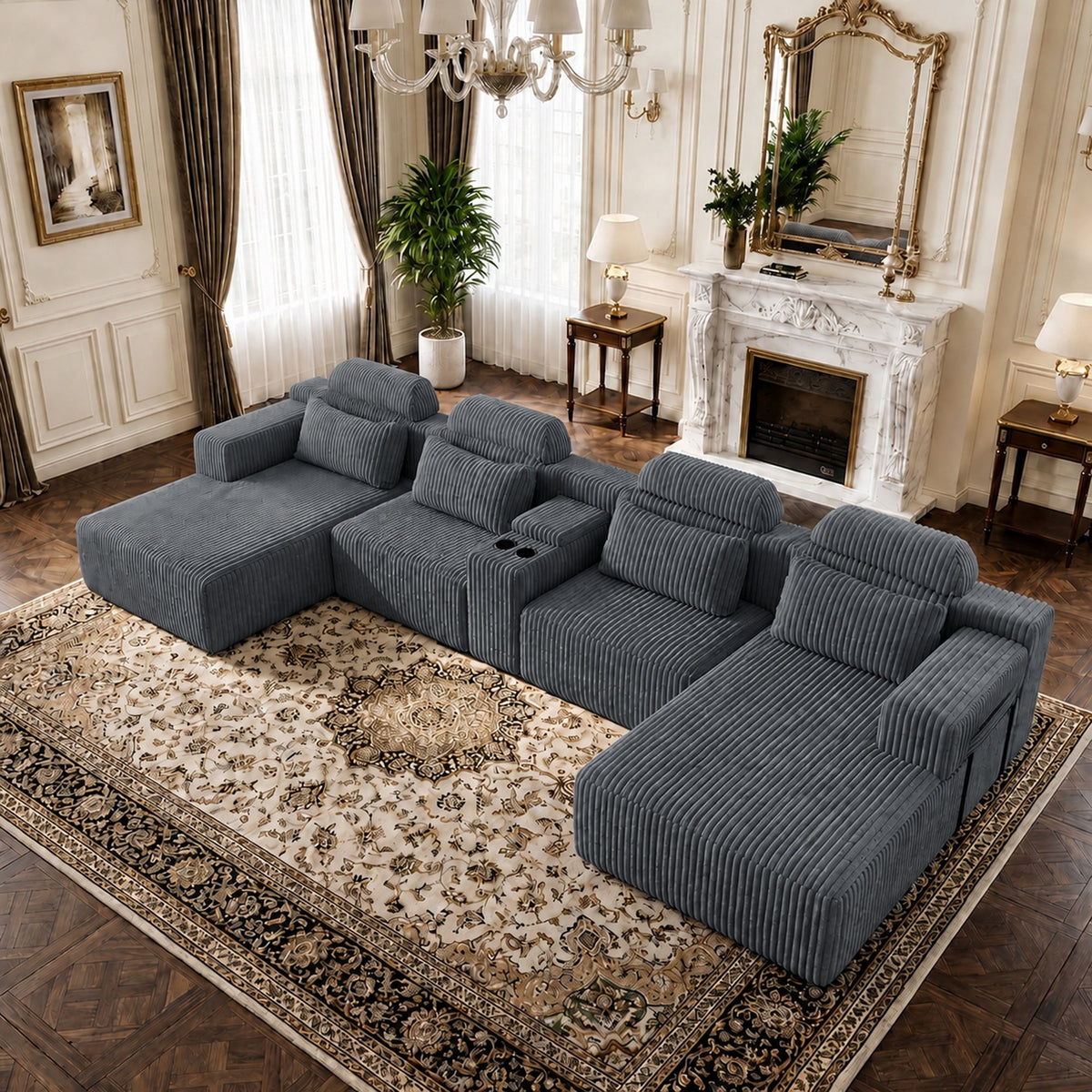 SOLIA 100" Modular Sleeper Sectional Sofa Bed Corduroy with USB Charging