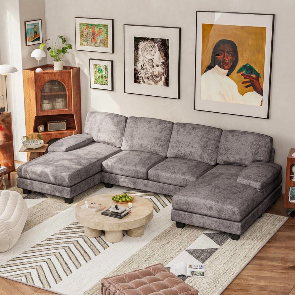 SOLIA U-Shaped Cloud Modular Sectional Couch Chenille with Double Chaise