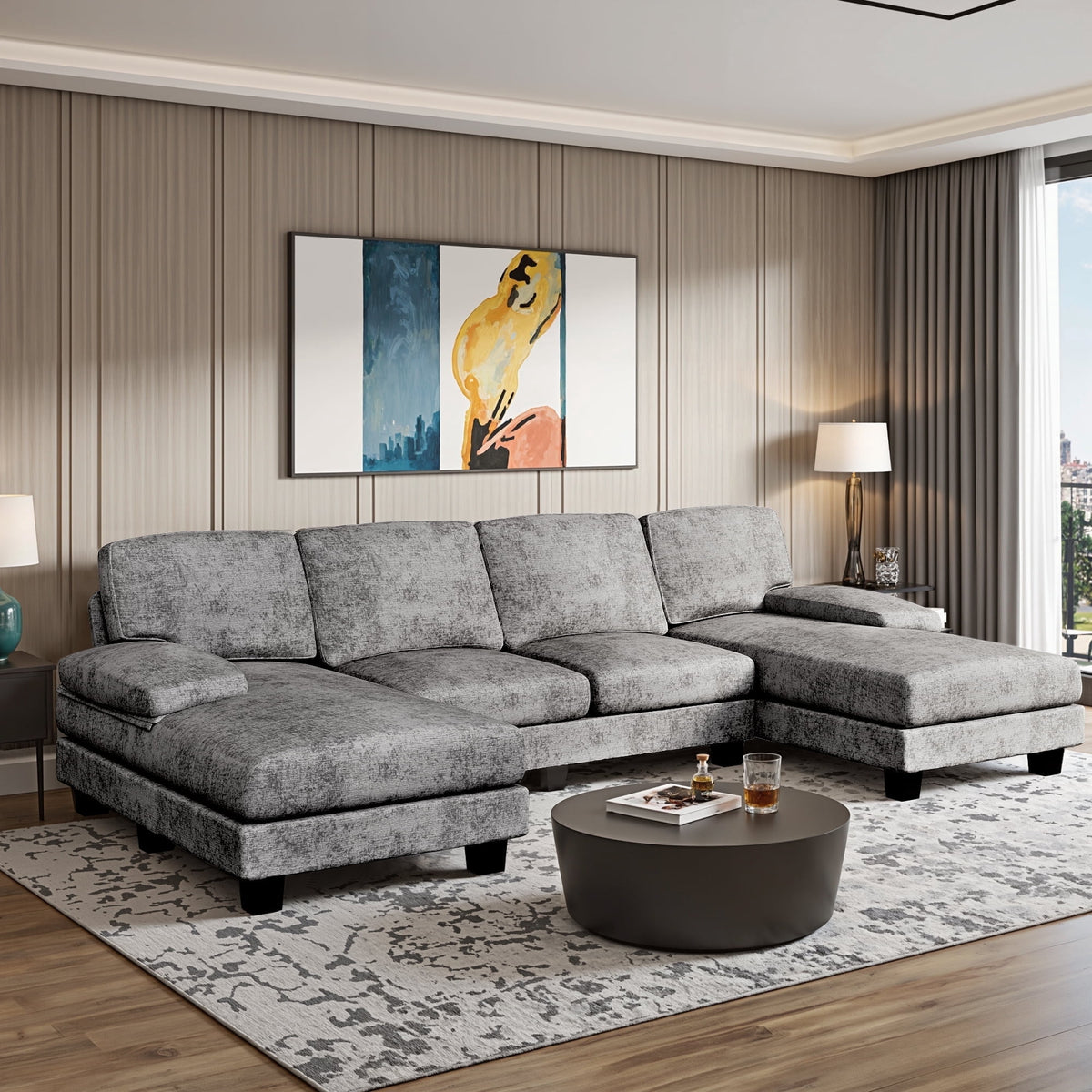 SOLIA U-Shaped Modular Sectional Sofa Couch Chenille with Chaise Lounge