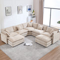 GNIXUU 113.4 " U-Shaped Cloud Couch ,Oversized Sectional Sofa with 2 Ottomans,Modern Chenille Deep Seat Modular 7-Seater Corner Couches for Living Room, Office,Beige