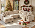GNIXUU 7-Seater Oversized Modular Sectional Sofa Couch,Chenille Cloud Corner Sofa Modern U-Shaped Comfy Couches with Ottoman for Living Room, Office,Spacious Space,Beige