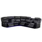 GOOEEN 6-Seater Electric Recliner Sofa Modern Faux Leather Living Room Set Black