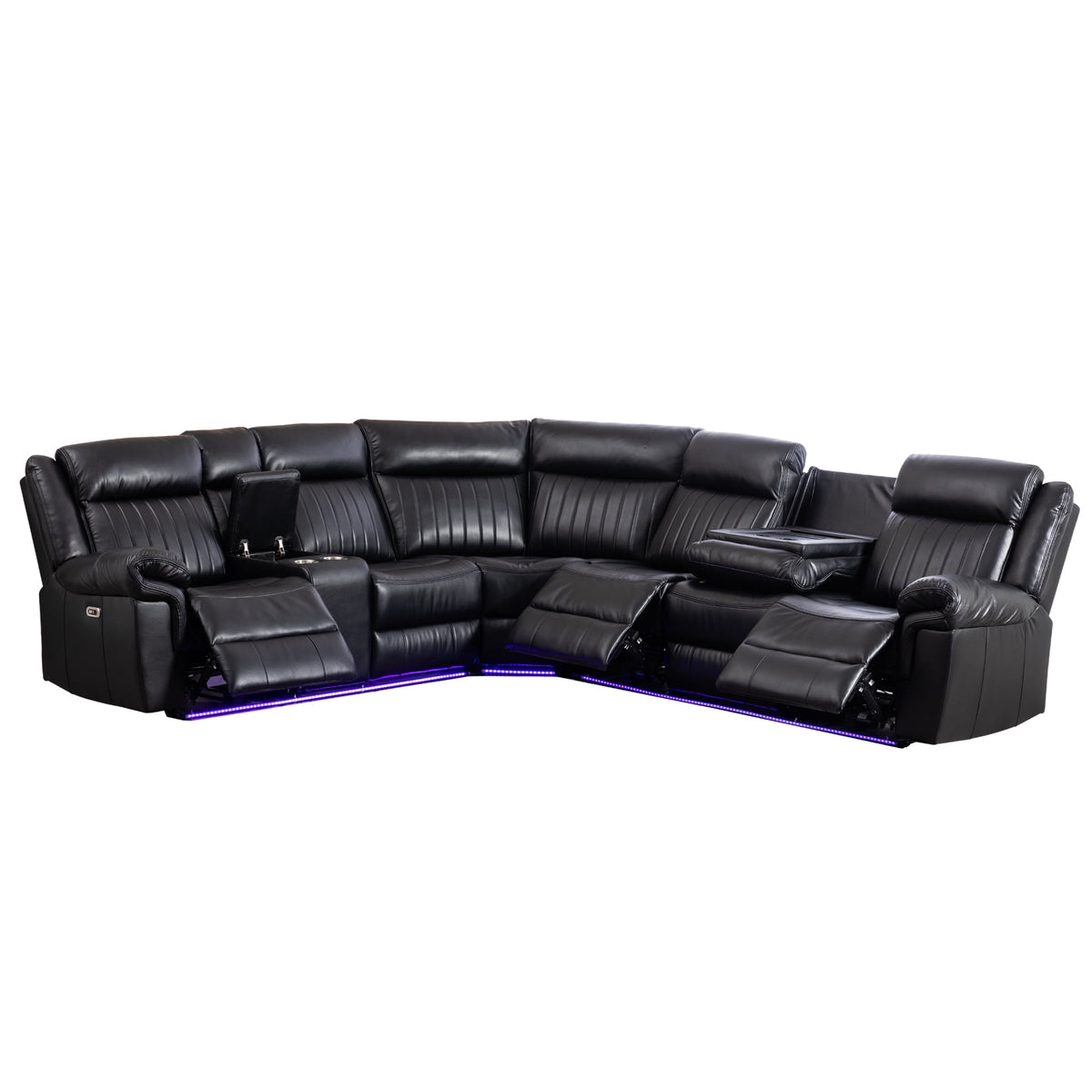 GOOEEN 6-Seater Electric Recliner Sofa Modern Faux Leather Living Room Set Black