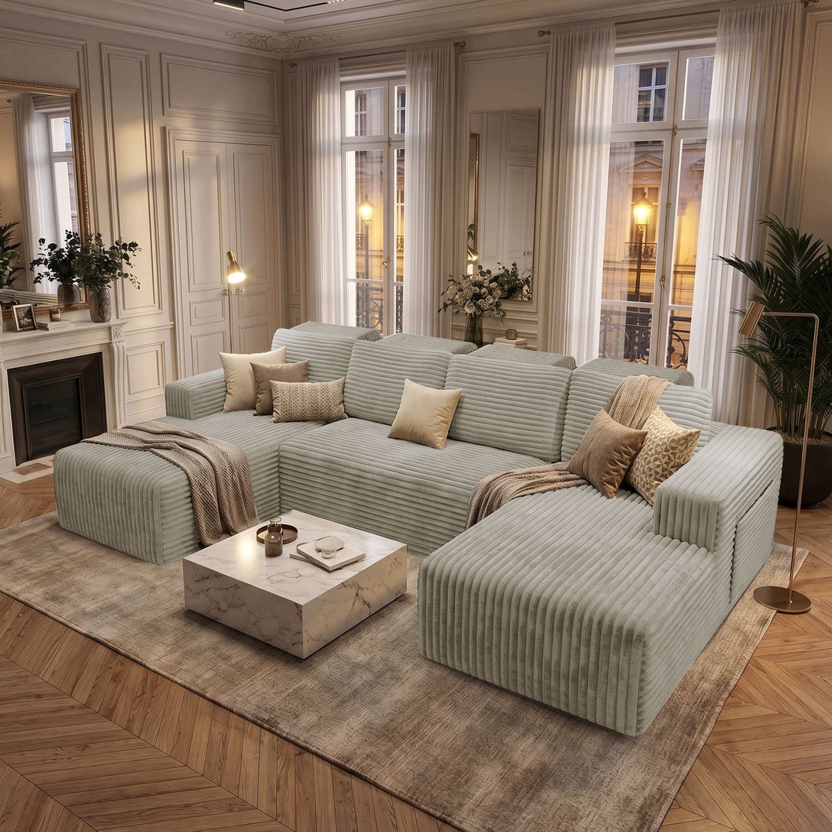 SOLIA 113" U-Shaped Cloud Modular Sectional Couch Corduroy with Chaise Lounge