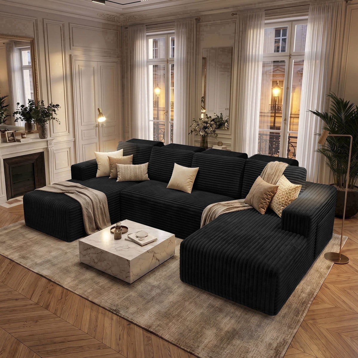 SOLIA 113" U-Shaped Cloud Modular Sectional Couch Corduroy with Chaise Lounge