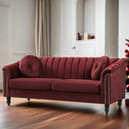  Chesterfield Velvet Sofa Couch with Nailhead Trim and 2 Pillows for Living Room,Red