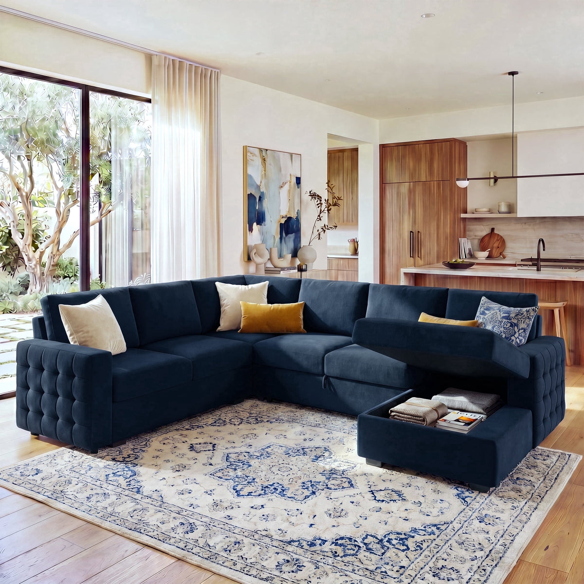 SOLIA U-Shaped Sleeper Sectional Sofa Bed Velvet