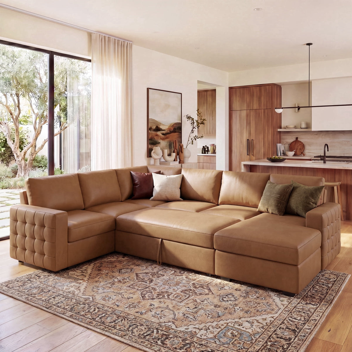 SOLIA U-Shaped Sleeper Sectional Sofa Bed Velvet