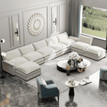  8-Seats Modular Sectional Sofa, U-Shaped Cloud Couch with Ottomans, Oversized Deep Seat Convertible Sofa Set for Living Room, Chenille, White