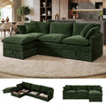 Hombryzy 103" Deep Seat Sectional Sofa with Storage, L Shaped Cloud Couch with Movable Ottomans for Living Room,Green