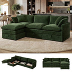 Hombryzy 103" Deep Seat Sectional Sofa with Storage, L Shaped Cloud Couch with Movable Ottomans for Living Room,Green