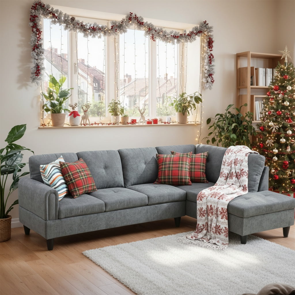 SOLIA L-Shaped Modular Sectional Sofa Couch with Movable Ottoman