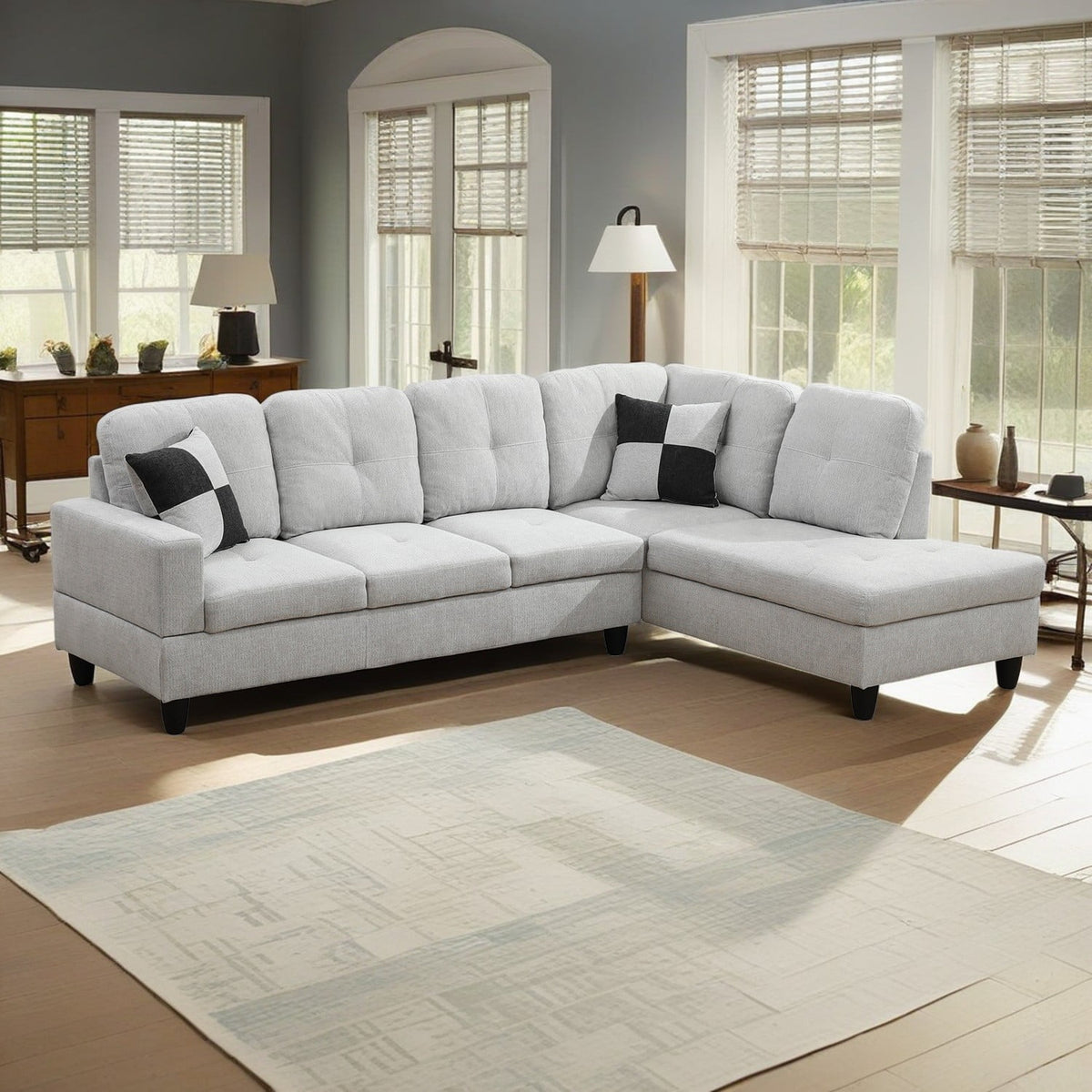 Hommoo Couch Sofa Set, Modern L-Shaped Sofa for Living Room, Flannel Sectional Sofa Set for Apartment, Off-White(Without Ottoman)