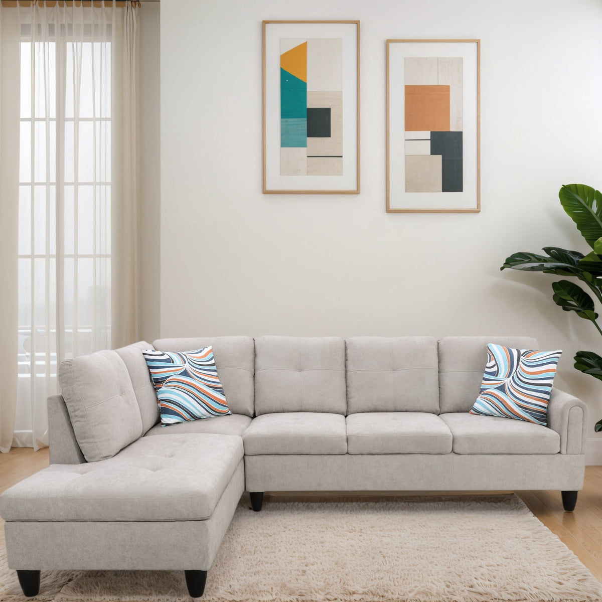 SOLIA L-Shaped Modular Sectional Sofa Couch with Movable Ottoman