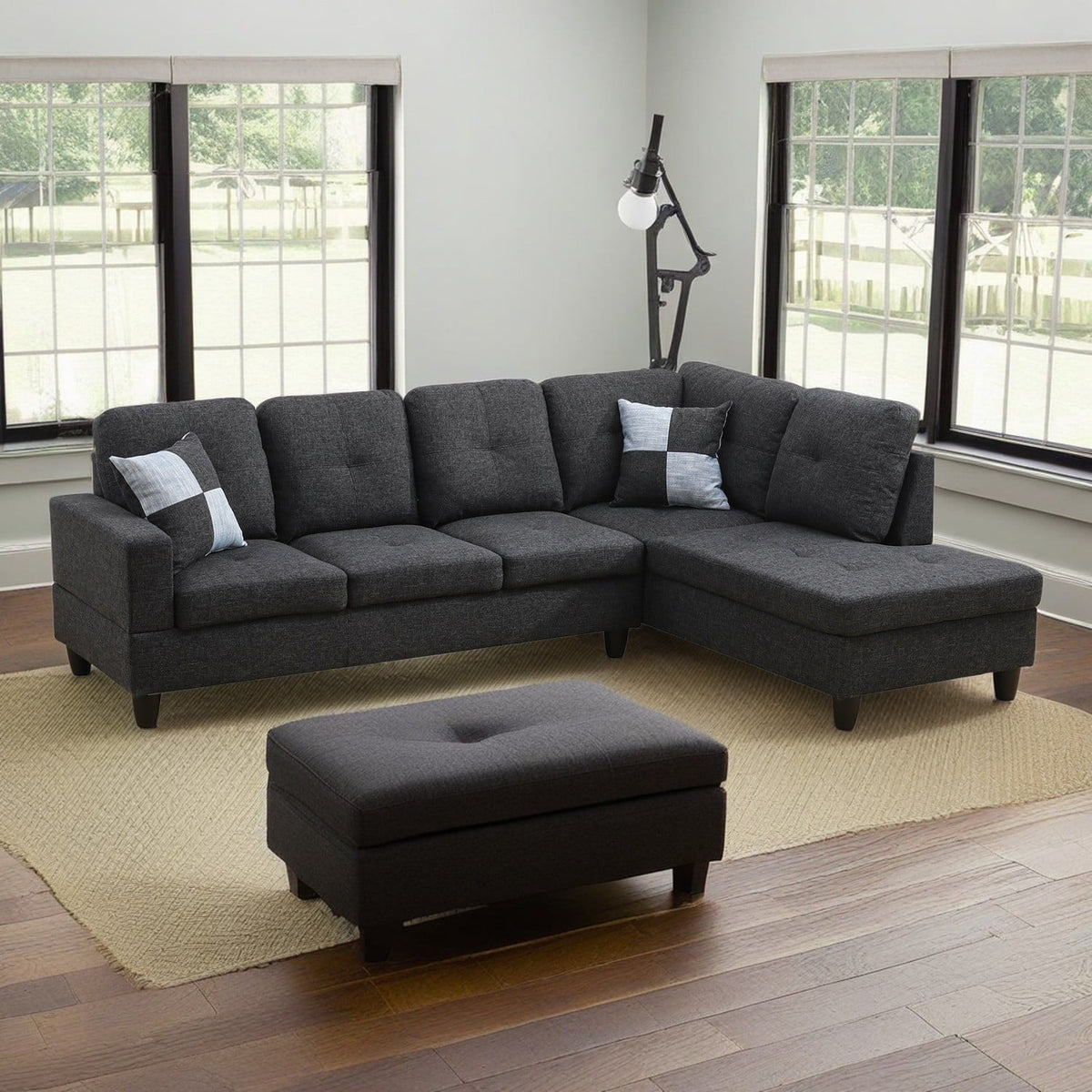 SOLIA L-Shaped Modular Sectional Sofa Couch with Movable Ottoman
