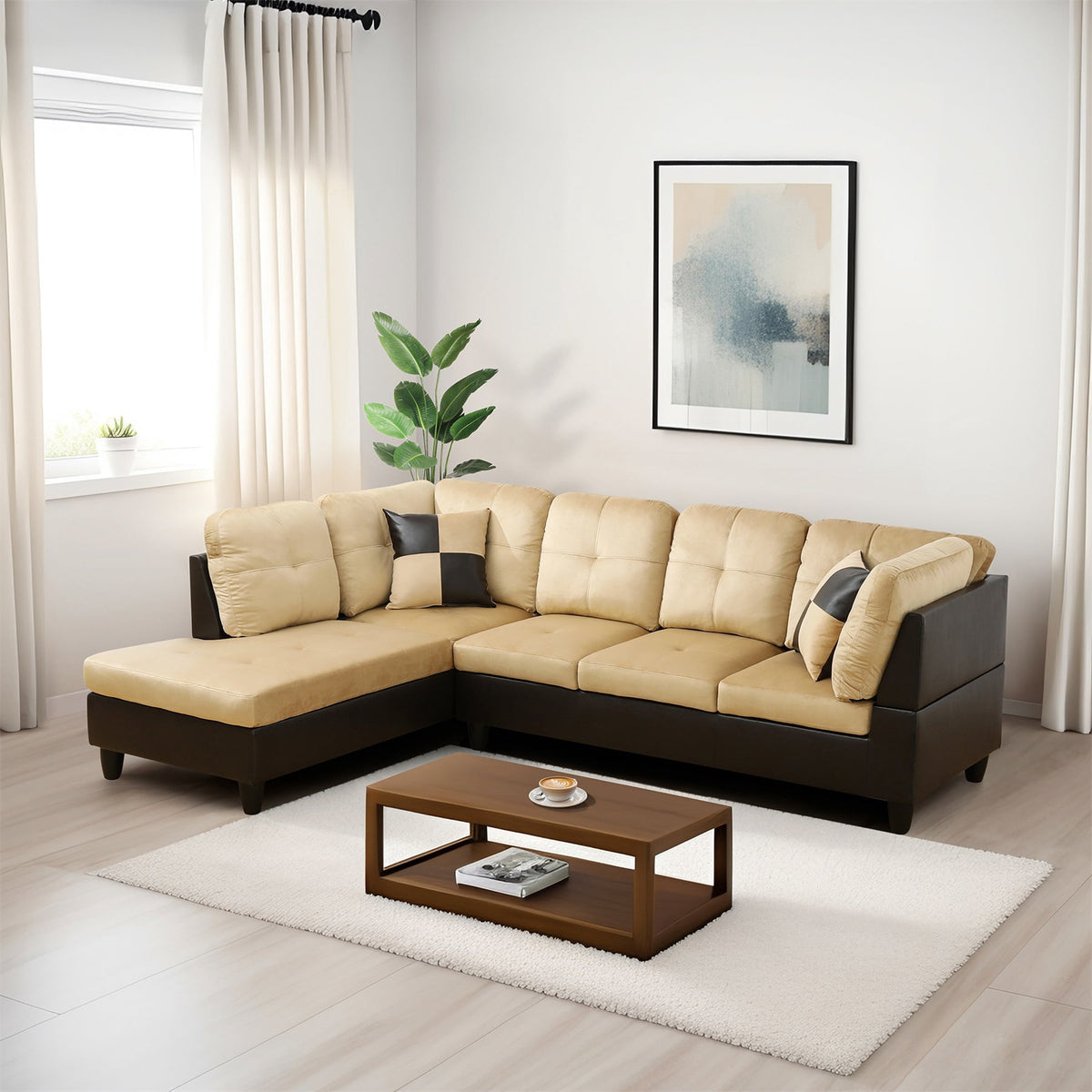 SOLIA L-Shaped Modular Sectional Sofa Couch with Movable Ottoman