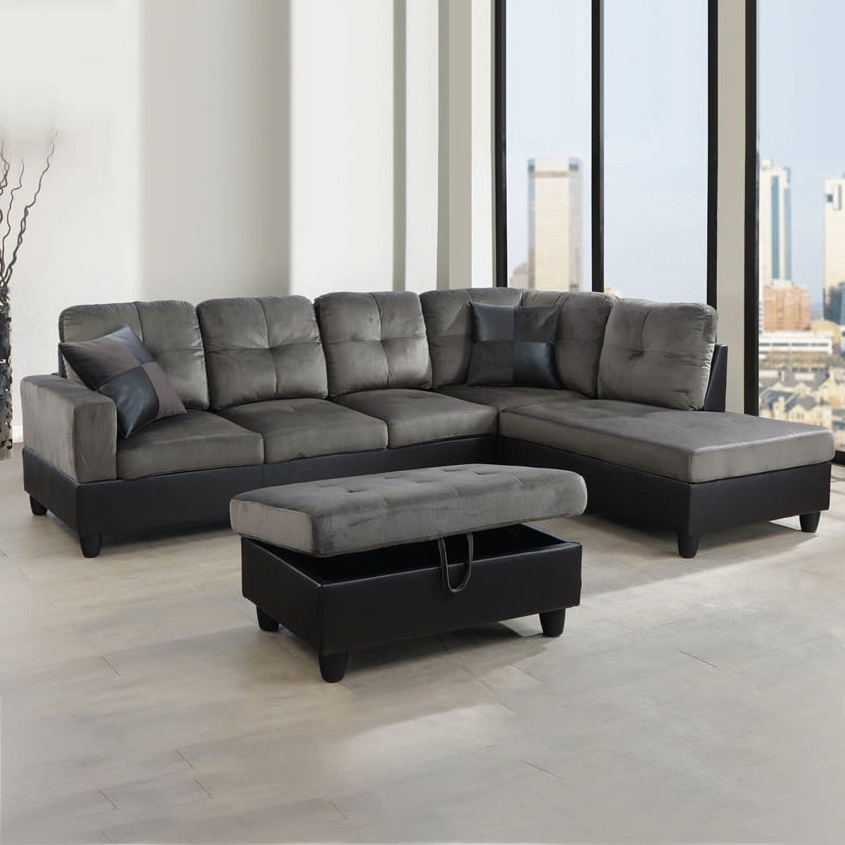 SOLIA L-Shaped Modular Sectional Sofa Couch with Movable Ottoman