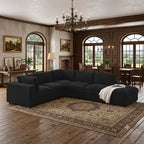  Cloud Couch Modular Sectional Sofa 6 Seat 122" L Shaped Reversible Convertible Couch, Corduroy Thick Cushion with Movable Ottomans, Washable Removable Cover for Living Room,Black