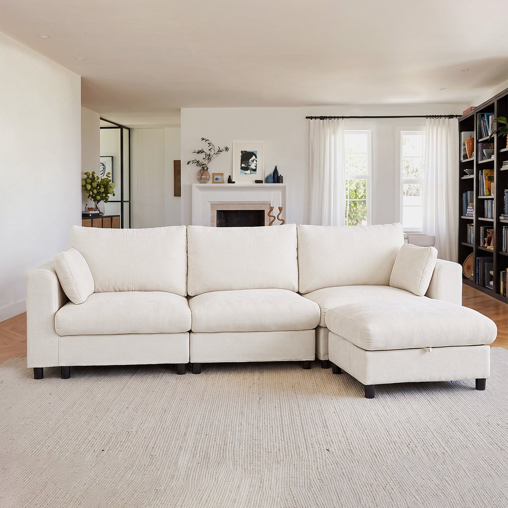 SOLIA 115" L-Shaped Cloud Modular Sectional Couch Chenille with Storage Ottoman