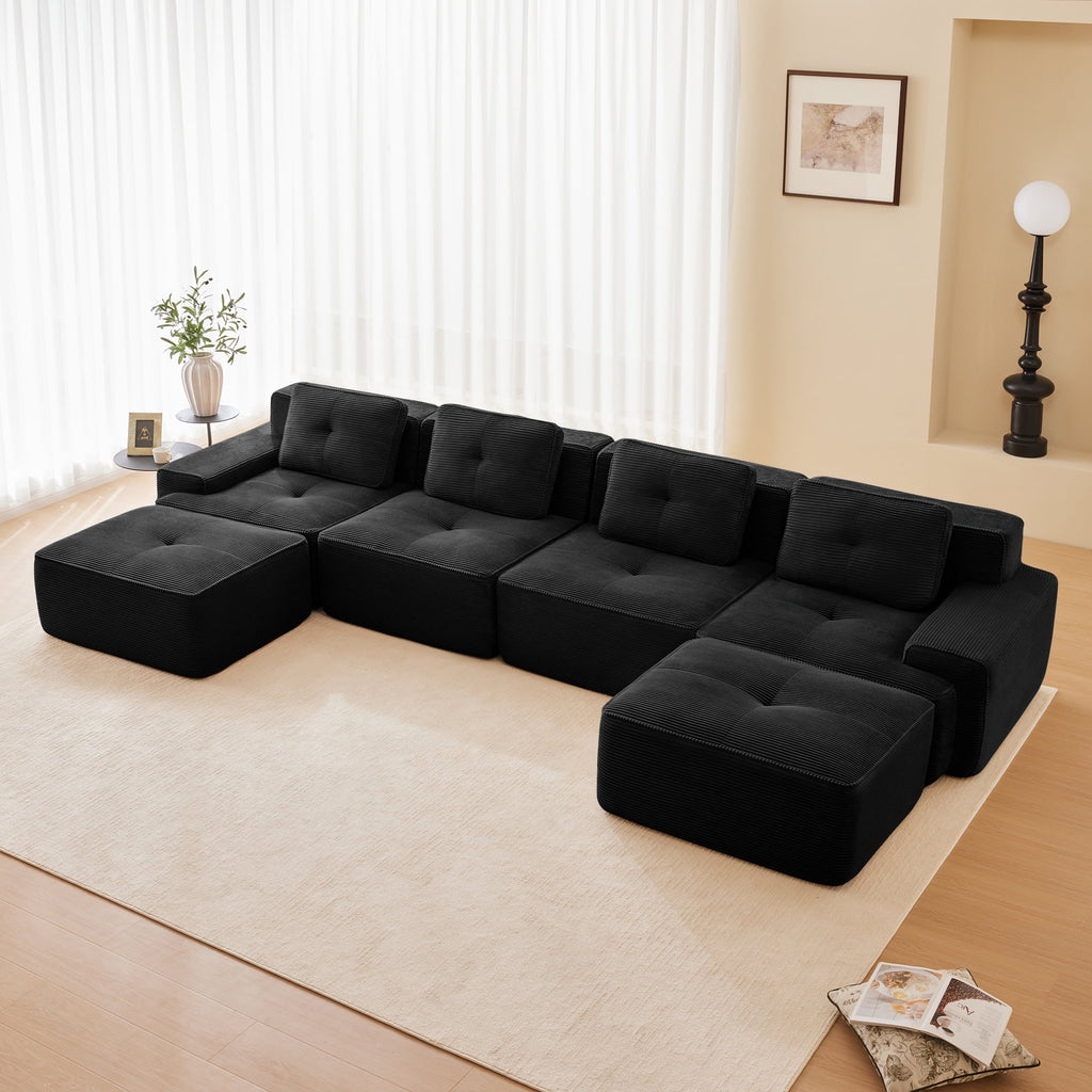 SOLIA 232" L-Shaped Modular Sectional Sofa Couch Corduroy with Movable Ottoman